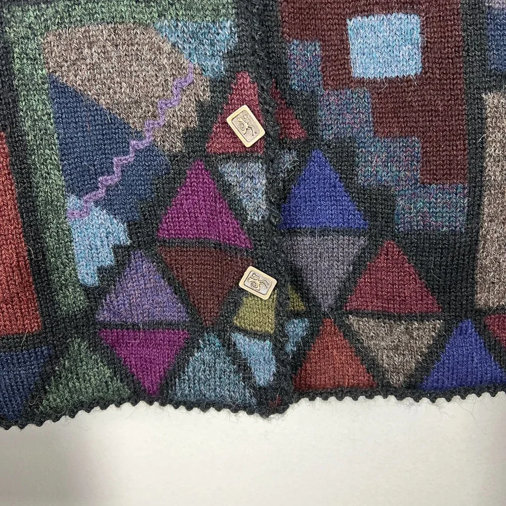 Caamano Peruvian Alpaca Hand-Knit Cardigan Sweater Multicolor Art to Wear Sz M - Picture 9 of 10